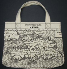 This handbag, designed by Scarlett Johansson, for Haiti depicts an old map of Hispanola. Photo from Independent.ie. 