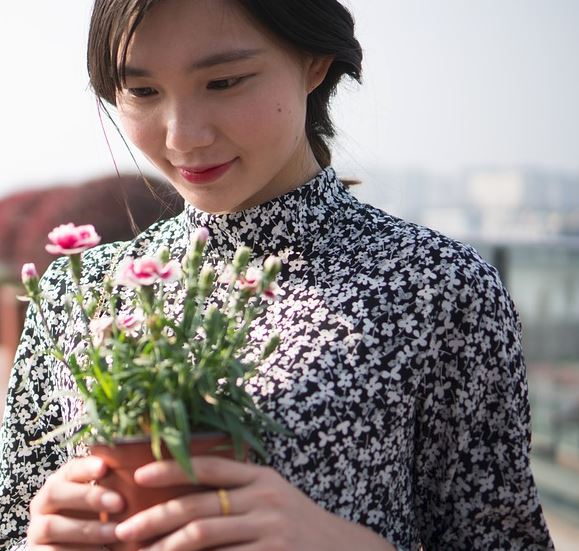 woman floral dress